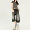 2024 Nuevo Slack Pierna Ancha 7 Puntos Jeans Verano Retro Lavado Viejo Recto Pantalones de Mezclilla Shorts de Mujer