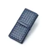 Carteira longa de pele de carneiro trançada com degradê para mulheres, couro macio, fecho de cordão, clutch moderno, carteira feminina