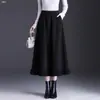 Saia de Lã Plissada com Ruffles, Cintura Alta, Afinando, Estampa de Letras, Comprimento Médio, Outono/Inverno, Novo Estilo 2026
