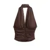 Camisola Sexy de Malla con Cuello Halter y Espalda Descubierta, Estilo Vintage Caliente para Mujer, Otoño 2026, con Escote en V Profundo y Diseño Ajustado Fruncido