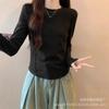 Camiseta Base Raglán De Rong Patchwork Color-Block para Mujer, Cuello Alto, Cuello Redondo, Sudadera de Manga Larga, Versátil, Ajustada, Top Cálido