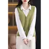Chaleco cárdigan reversible 100% lana para mujer, chaleco sin mangas de punto grueso con cuello en V, top de punto holgado para usar en capas