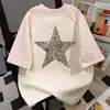 Camiseta de Manga Corta con Estrellas, Marca Chic Trendy 100% Algodón Puro para Hombres y Mujeres, Ropa de Trabajo de Verano, Top Holgado Adelgazante de Patchwork para Parejas
