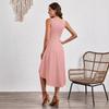Verano 2025 Europa y América Amazon transfronterizo verano para mujer nueva moda sin mangas color sólido A palabra vestido arrugado