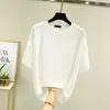 Camiseta de Verão Feminina Manga Curta Solta de Modal Tamanho Grande Cor Sólida Gola Redonda Fina Camiseta Básica Versátil