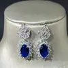 Set de Joyería de Lujo de Alta Gama para Novia: Collar, Aretes, Anillo Abierto de Zirconia Imitación Zafiro, Juego Elegante de Piedras Preciosas y Diamantes Completos para Mujer