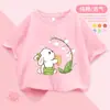Camiseta de Algodão Puro de Manga Curta para Meninas 2025 Novo Estilo de Verão para Crianças, Meninas e Meninas Mais Velhas, Blusa Solta Casual Camiseta Tendência