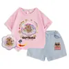 2025 Novo Capivara Lantejoula Estilo Verão Meninas Médio e Grande Infantil Algodão Puro Manga Curta Jeans Conjunto de Duas Peças Tendência