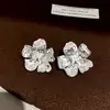 Elegantes y Lujosos Pendientes de Flor Tridimensional de Circonita con Aguja de Plata, Pendientes Transfronterizos Europeos y Americanos, Pendientes de Lujo Ligero de Gama Alta al por Mayor