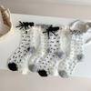 Medias de Seda con Lunares y Lazo de Cristal para Mujer, Verano, Finas, Seda de Vidrio, Estilo Japonés JK, Estilo Ballet, Medias de Borde Medio con Orejas de Madera