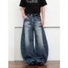 Jeans Americanos de Calle Lavados con Bigotes de Cimitarra para Hombre Verano Nuevos Holgados Rectos de Pierna Ancha Hasta el Suelo Pantalones de Guadaña