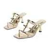 Sandalias de Tacón Alto Cuadradas Estilo Francés con Diseño de Remaches, Tacones de Aguja Abiertos de Moda y Elegantes, Nuevos Tacones Altos de Verano para Mujer