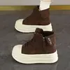 Estilo Coreano Cano Alto Solado Grosso Fashion Versátil Plataforma Sapatos Femininos 2026 Outono Botas Curtas Solado Macio Confortável para os Pés Tênis Board