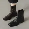 Botines de Tacón Grueso para Mujer 2026 Nuevos Botines de Primavera Verano de Una Sola Pieza Botas Delgadas Elásticas de Tacón Medio Nuevos Botas Negras de Moda con Punta Cuadrada