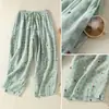 Pantalones de globo estilo étnico con bloques de color retro artísticos para mujer, nuevos pantalones casuales finos de verano cropped