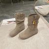 Botines Cortos Étnicos Pequeños Vintage para Mujer 2025 Nuevos Otoño e Invierno Slip-On Puntera Redonda Botas Arrugadas Botines Cortos Adelgazantes
