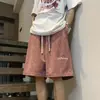 Pantalones Cortos Pesados Rosas para Hombre Verano Finos Sueltos Casuales Deportivos Marca de Moda Pantalones Bordados con Letras Americanas