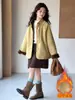 Chaqueta de Niña Estilo Coreano Forrada de Piel Otoño/Invierno Estilo Chic Talla Mediana/Grande Chaqueta Gruesa de Cordero para Niños Ropa Cálida de Invierno