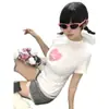 Camiseta Juvenil de Manga Corta Nueva Estilo Coreano Ins Nicho Corazón Iridiscente Ajuste Delgado Alta Elasticidad Cómoda para Mujer