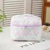 Estilo Ins Bolsa Cosmética Pequeña Floral de Mano Bolsa de Almacenamiento Portátil de Gran Capacidad Bolsa de Artículos de Tocador Acolchada de Algodón para Viaje