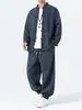 Conjunto de camisa de manga larga y pantalones casuales estilo Tang chino para hombre, para primavera y otoño, con botones tradicionales chinos, corte holgado, talla grande