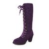 Comércio exterior de outono e inverno plus size moda europeia e americana lace-up Roman Knight botas mulheres botas de cano redondo dedo grosso botas de salto alto 43