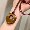 Collar de Corazón de Cristal de Piedra Natural para Mujer, Cadena Larga Vintage para Clavícula, Cadena para Suéter de Piedra Ojo de Tigre, Accesorio de Cuello de Verano