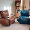 Sofá Nórdico Perezoso Cuero con Cera Aceite Retro Individual Sala de Estar Tatami Balcón Apartamento Pequeño Sillón Silla de Sofá de Hierro Forjado