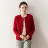 25 Nuevos Cardigan de Cachemira con Cuello Redondo Trenzado Chaqueta de Punto para Mujer Tejido Exterior Grueso de Tres Hilos Cálido