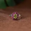 Anillo de Gemas de Colores Citrino Diópsido Topacio Peridoto Rubí Natural Plata de Ley s925 Estilo Transmisión en Vivo Venta al por Mayor