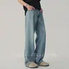 Jeans Masculino Reto de Lyocell Tencel Fino de Verão Americano High Street Retro Caído Solto Wide-Leg Calças Longas