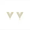 Brincos Triangulares Geométricos Minimalistas Coreanos Cheios de Diamante Nicho Elegante Exquisiteiro Resistentes Brincos com Letra V Atacado de Brincos