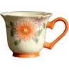 Taza de té de cerámica roja con forma de crisantemo, pintada a mano, con asa, para uso doméstico, juego de té Kung Fu, taza de maestro, taza individual