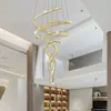 Araña de cristal para escalera de doble altura loft techo alto sala de estar villa grande luz de lujo lámpara de anillo de diseñador streamer