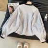 Tops Únicos y Súper Estilosos de Principios de Otoño, Camisas Rayadas de Cuello Redondo con Mangas Largas tipo Linterna para Mujer, Blusas Elegantes de Alta Gama Estilo Coreano