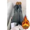 Jeans Acampanados de Cintura Alta con Forro de Felpa Estilo Americano para Mujer Tallas Grandes, Nuevo Estilo Otoño e Invierno 2025, Pantalones Adelgazantes y Versátiles