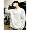 Camiseta Henley canelada cinza escuro de manga longa para homens, estilo outono old money, suéter de tricô casual, camada interna esportiva, camada base