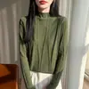 Suéter de Tricô Lantejoula Gola Alta Meia-Boca Novo Outono/Inverno 2026 para Mulheres, Camada Interna Quente Casual de Manga Longa, Top Cinza Tendência