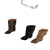 Botas de mujer de moda hasta la mitad de la pantorrilla 2026 otoño e invierno nuevo estilo botas sencillas con mangas de empalme y hebilla de cinturón botas de moda de pierna ancha