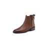 Botines Chelsea de piel de vaca texturizada estilo británico Otoño 2023 Tacón medio grueso Puntera redonda Botas de caña alta de cuero completo Talla de mujer 43