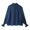 Fabricante de ropa de mujer transfronterizo al por mayor 2026 nueva camisa de moda casual estilo europeo y americano con detalle de lazo y textura de satén de seda