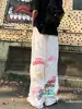 Pantalones de Verano para Hombre con Estampado de Letras Americanas de Pierna Ancha de Secado Rápido, Holgados Estilo Hip-Hop Paracaidista, Protección Solar, Pantalones Casuales