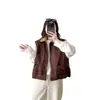 Chaleco Casual de Solapa Imitación Lana de Cordero Retro para Mujer 2026 Otoño Invierno Nuevo Sin Mangas Cálido Acolchado Chaleco Corto