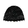 Sombrero de punto calado de moda para primavera y otoño para mujer, sombrero base de lana de ganchillo calado versátil hecho a mano para damas
