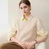 Novo Colete de Malha Cashmere Sete Pontos Gola Redonda Feminino Outono/Inverno 2026 Top Cardigan Sem Manga Malha Waffle para Camadas
