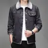 Chaqueta de Mezclilla Negra Gris para Hombre con Forro de Borrego Invierno Felpa de Cordero 2024 Nuevo Estilo Coreano Corte Delgado Chaqueta Casual Lass