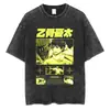 Ropa Urbana Japonesa para Hombre Vintage Negro Lavado Camiseta Anime P