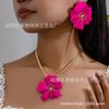 Conjunto de Colar com Pingente de Flor Pintada com Strass de 3 Peças e Brincos de Pino para Mulheres Usarem em Feriados, Viagens, Festas e Eventos