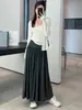 Falda Larga Gris Claro Estilo Francés para Mujer, Versión Coreana, de Cintura Alta, Adelgazante, Plisada, Dobladillo Amplio, Falda de Línea A Larga hasta el Suelo
