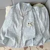 Pijama Rosa de Encaje para Mujer de Talla Grande en Stock del Fabricante, Lindo Ropa de Casa Azul a Cuadros con Bordado de Pony para Primavera y Otoño